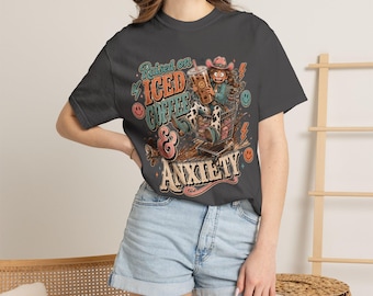 Iced Coffee & Anxiety T-shirt | Retro Coffee Monster Illustration