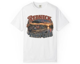 レッドネック・ヨットクラブTシャツ｜ボートドックの夕日グラフィック