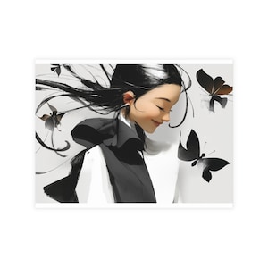 Lot de cartes postales fille élégante et papillon, impressions d'art uniques, ensemble de papeterie, cadeaux pour elle, notes manuscrites, amateurs d'art