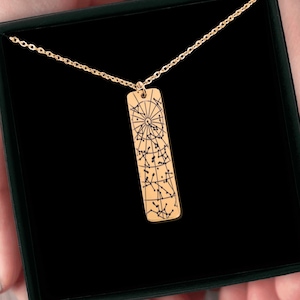 Personalized StarMap Vertical Bar Necklace, Name Engraved Necklace Custom High Quality Stainless Steel Vertical Bar Necklace