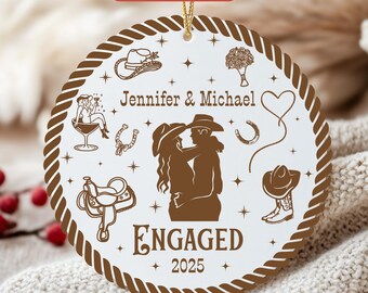 Personalized Western Engagement Ornament, Custom Cowboy Couple Gift, Country Wedding Keepsake