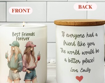 Best Friend Candle Gift, Personalized Best Friends Forever Candle, Custom Friend Candle with Message Hand-Poured Soy Candle with Bamboo Lid