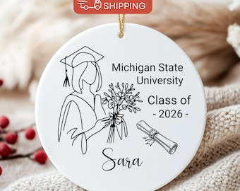 Personalized Graduation Ornament, Class of 2026, College Graduation Gift, Custom Name & University