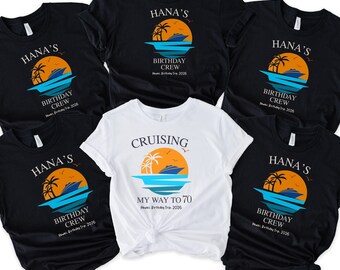 Custom 70th Birthday Crew T-Shirts, Matching Cruise Trip Tees