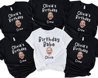 Personalized Birthday Babe Shirt, Custom Photo Birthday Crew Tee