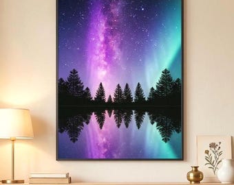 Northern Lights Print – Aurora Galaxy Poster – Celestial Bedroom Wall Art – Instant Digital Download