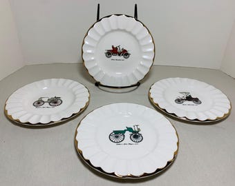 Vintage Antique Automobile Collectible Plates | Set of 4 | Harker Pottery Co. | 6” |