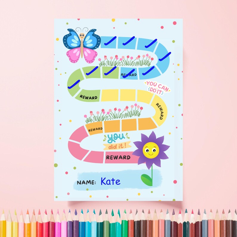 Printable Kids Reward Chart Butterfly Flower Toddler Development Tools ...