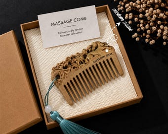 Personalized Horse Carved Green Sandalwood Comb, Traditional Massage Pocket Comb, Personalized Wellness Gift for Her or Him Bridal Wedding