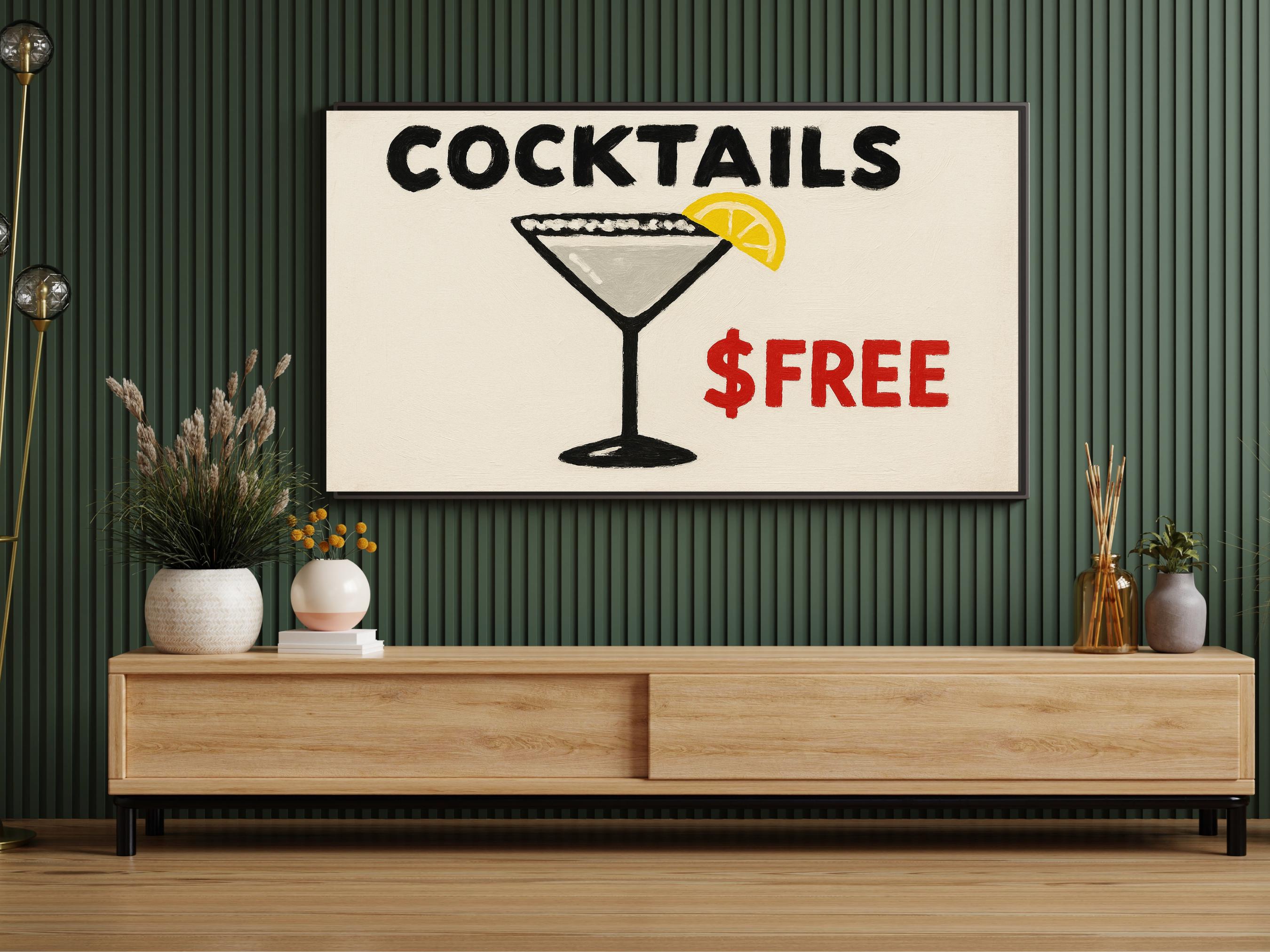 white background cocktail wall art mockup funny hand painted bar print free drinks painting style artwork digital download mock up design