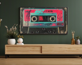 Samsung Frame TV Digital Art Retro Cassette Mockup Hisense Canvas TV Screensaver Neon Grunge Tape 80s Aesthetic Music Wall Decor