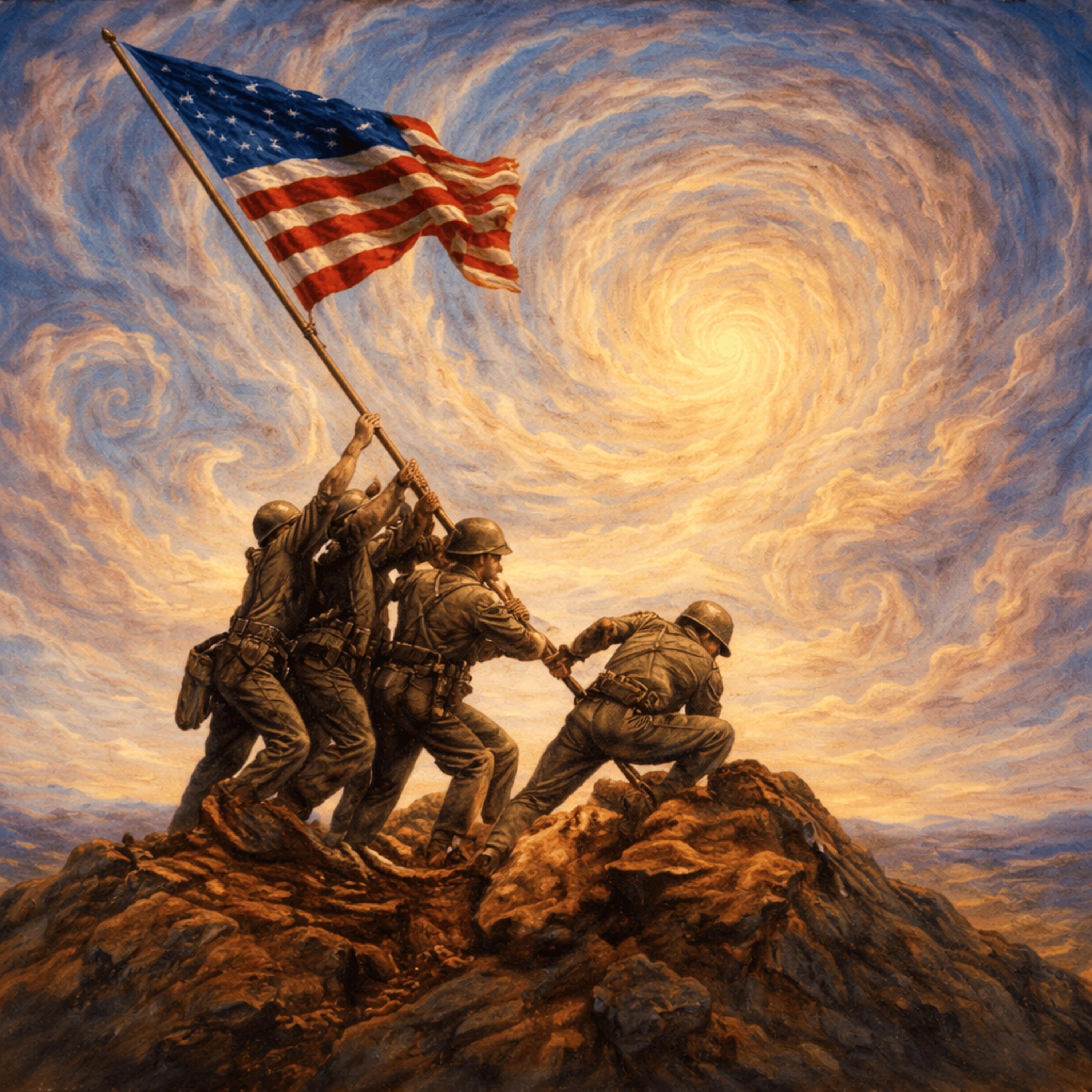 Iwo Jima Print WWII Flag Raising Patriotic Military Tribute Wall