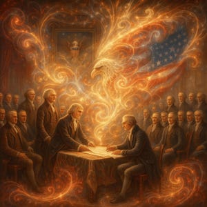 Patriotic Fractal Art – Declaration of Independence Digital Print | Founding Fathers Historical Wall Decor