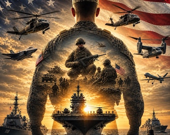 Military Tribute Art Veteran Wall Decor Patriotic Armed Forces Memorial Print