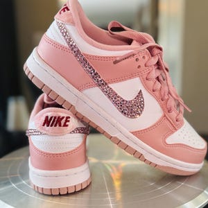 Blinged Out Youth Nike Dunks | Hand-Placed Light Rose Glass Rhinestones | Custom Sparkle Sneakers Made with Love