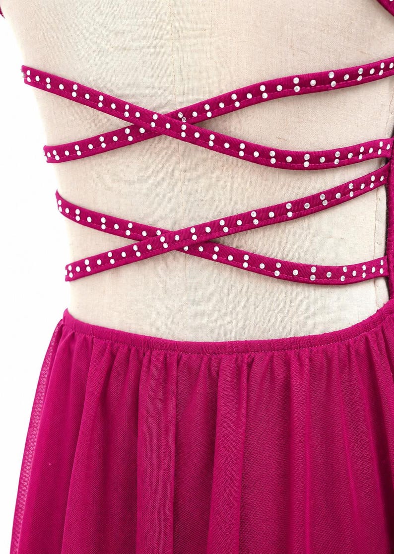 Girls Lyrical Dance Dress, Rhinestone Ballroom Costume, Modern Performance Outfit, Gymnastics Dancewear bild 7