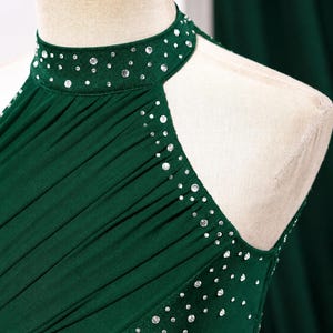 Girls Lyrical Dance Dress, Rhinestone Ballroom Costume, Modern Performance Outfit, Gymnastics Dancewear Emerald Green