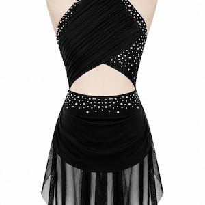 Girls Lyrical Dance Dress, Rhinestone Ballroom Costume, Modern Performance Outfit, Gymnastics Dancewear Svart