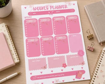 Pink Weekly Planner Printable, A4 Weekly Planner, Aesthetic Feminine Planner, Weekly Schedule, To Do List, Instant Download PDF