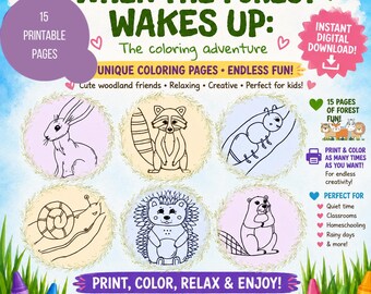 Forest Animals Coloring Pages, Woodland Animals Coloring Book, Printable Coloring Pages for Kids, Animal Coloring Sheets, PDF Download