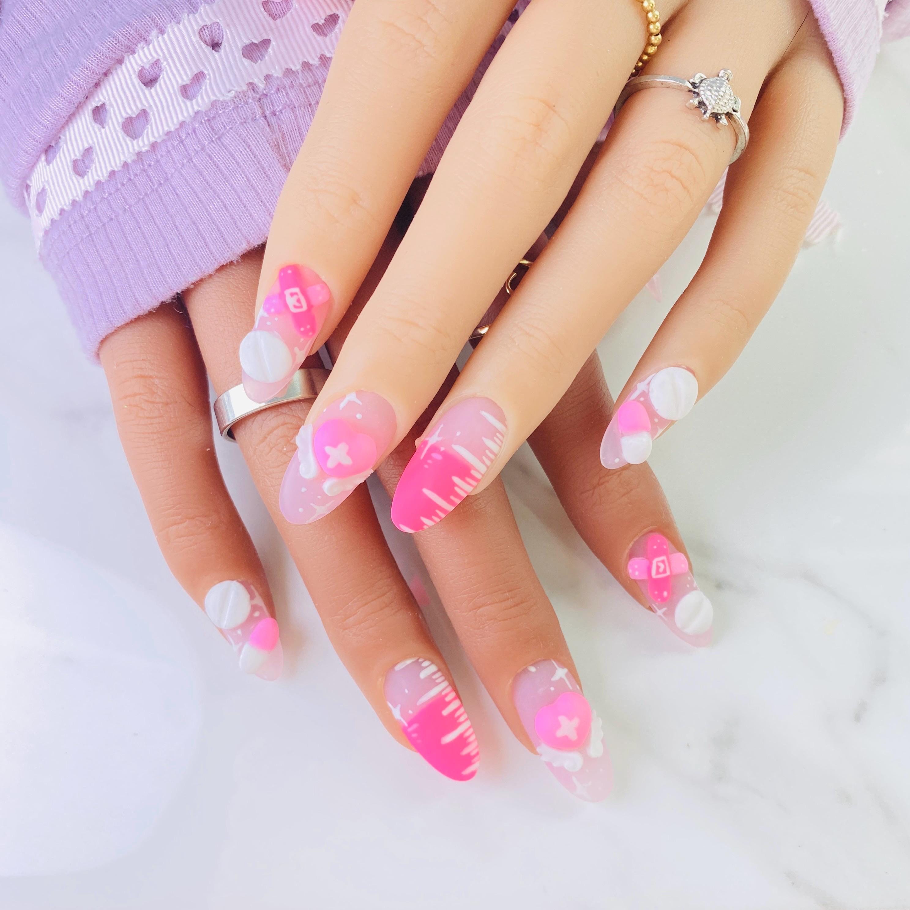 to.nailちゃん♡ Luxury Handmade Press Ons / Pink Menhera / Yami Kawaii Nails - Etsy
