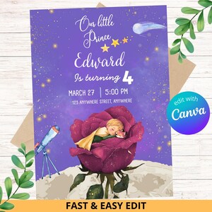 Bearbeitbar Der kleine Prinz-Einladung, 1.Geburtstag einladen, Prinz-Geburtstagsfeier, Jungen-Einladung | Bearbeitet mit Canva