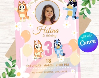 Bluey Editable Photo Birthday Invitation / Bluey Birthday Party Invitation / Editable Printable Invitation