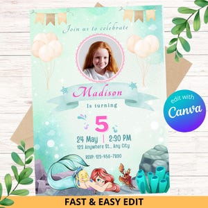 Little Mermaid Birthday Party Invitation Ariel Birthday Invitation Editable Little Mermaid Invitation Ariel Digital Printable Card