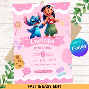 Editable Stitch and Lilo Birthday Invitation , Printable Birthday Party Invitations, Digital Kids Party Invitation, Invitation Template