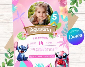 Stitch Birthday Invitation/ Printable and Editable Template / Perfect for Stitch Themed Parties / 5x7 inches / Add your daughter&#39;s photo! :)