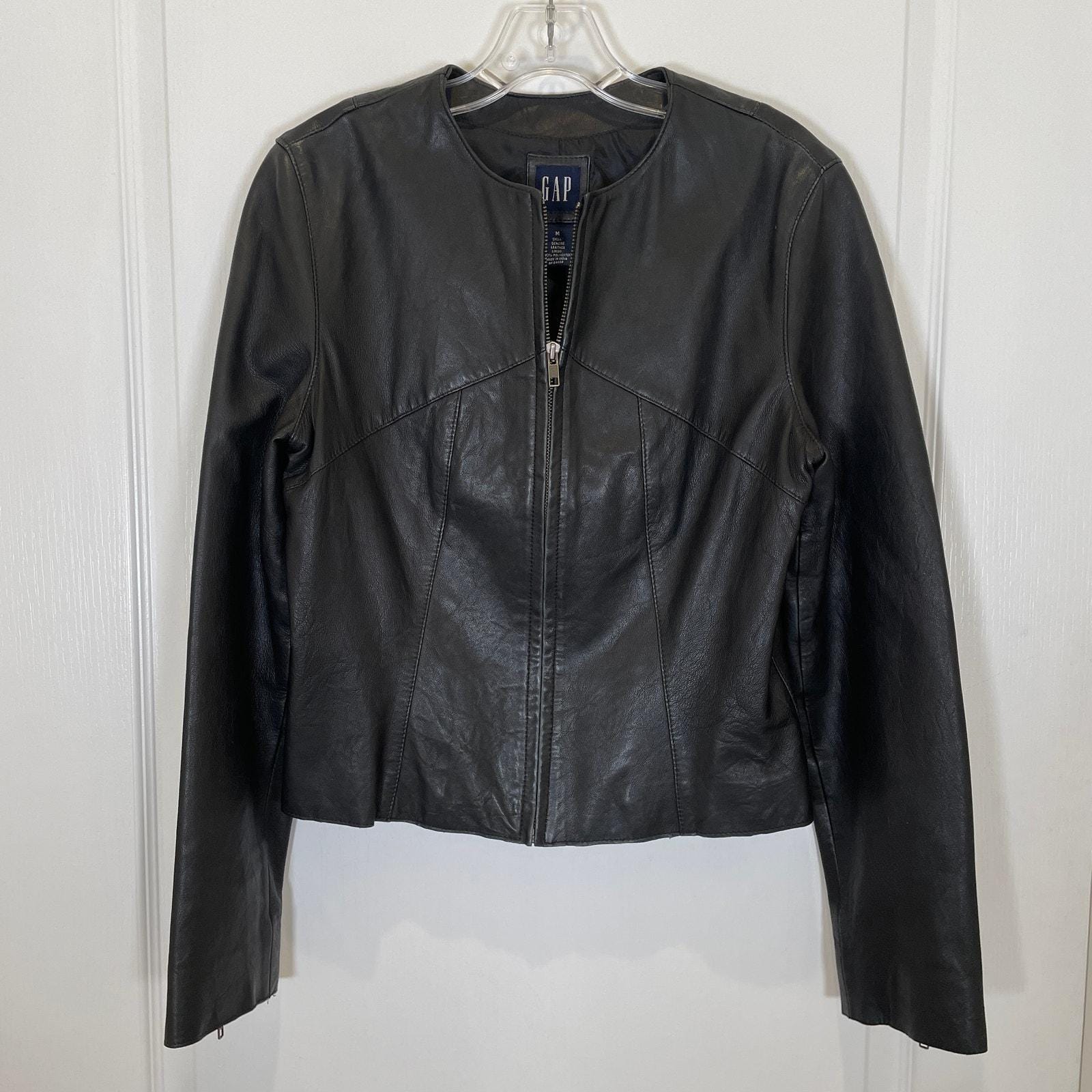 ジャケット・アウター 00s old gap leather bomber jacket y2k Gap VINTAGE Y2K Leather Bomber Jacket Zip Front Black M - Etsy