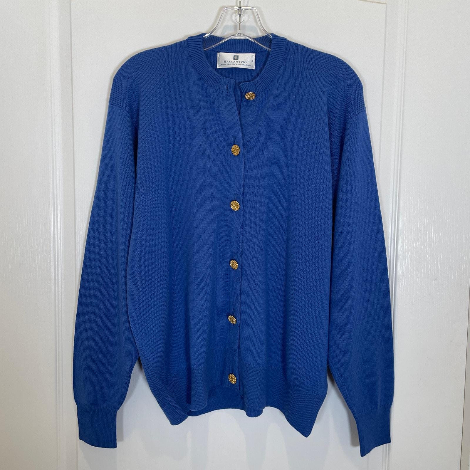 トップス 1970s Ballantyne CASHMERE KNIT CARDIGAN Vintage Ballantyne 100% Pure Cashmere Made In Scotland Blue