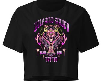 Pink Wolf & Raven Tattoo Damen Crop Top