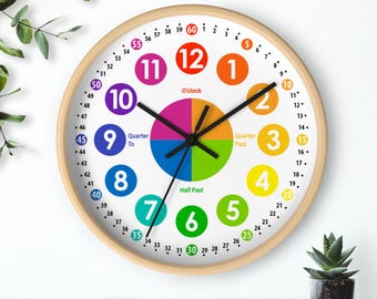 Montessori Teaching Clock for Kids | Colorful Learning Wall Clock, Homeschool Classroom Decor