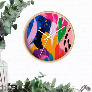 Vibrant Abstract Wall Clock | Colorful Home Decor, Modern Art Clock, Unique Gift, Boho Wall Art, Bright Room Accessory