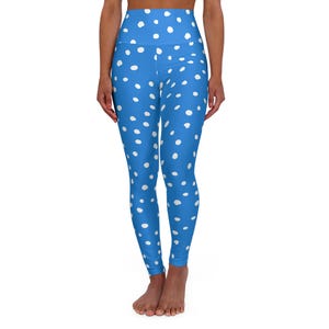 Blue Polka Dot High-Waisted Yoga Leggings – Women&#39;s Activewear | Frankie Sparrow