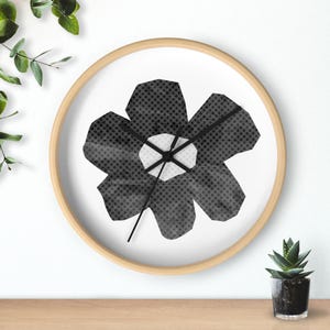 Black Flower Design Wall Clock | Modern Home Décor, Unique Gift for Her, Minimalist Style, Office Wall Art, Boho Decorative Clock
