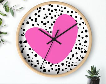 Pink Heart Wall Clock: Scandinavian Modern Home Decor