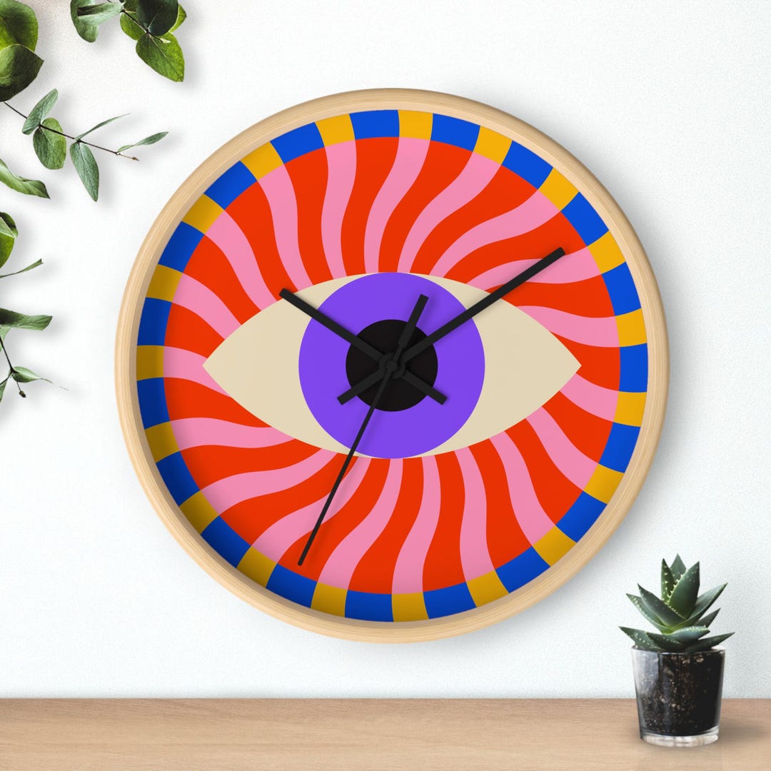 Retro Art Wall Clock, Abstract Modern Eye Design, 10