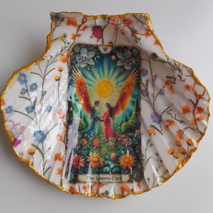 Cuenco decorativo, concha de vieira, cuenco para joyas, amantes, almas gemelas, amuleto de la suerte, tarjeta de los enamorados, regalo, arte de conchas