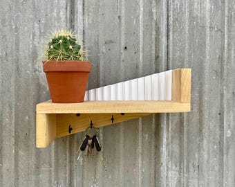 Pine Wood Key Holder Shelf: Boho Farmhouse Wall Decor
