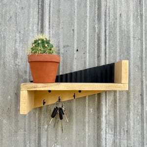 Pine Wood Key Holder Shelf: Boho Farmhouse Entryway Organizer