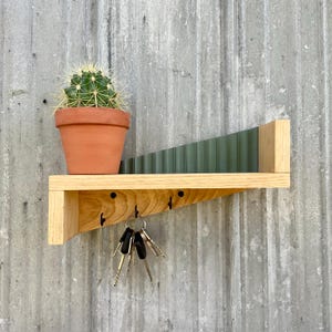 Pine Wood Key Holder Shelf: Boho Farmhouse Entryway Organizer