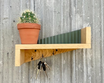 Pine Wood Key Holder Shelf: Boho Farmhouse Entryway Organizer
