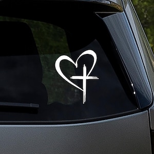 Herz mit Kreuz-Auto-Aufkleber | Herz mit Kreuz Abziehbilder | Herz Kreuz Sticker | Vinyl Aufkleber Aufkleber | Fenster Aufkleber | Laptop Aufkleber |
