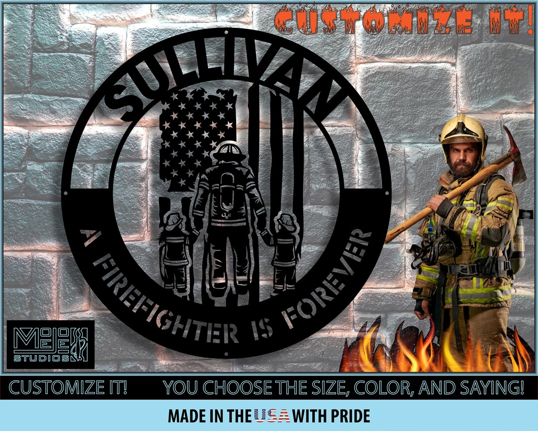 Personalized Firefighter Metal Wall Art Sign Custom Family Name Last ...