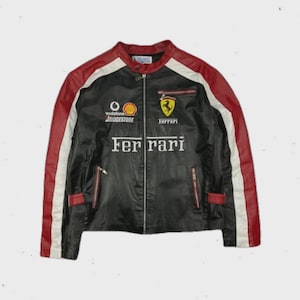 Vintage Ferrari Racing Leather Jacket: F1 Motorsport Style