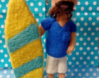 Needlefelt Man Surfer with Surfboard: Beach Decor