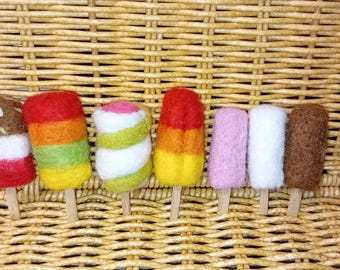 Needlefelt mini miniature ice lolly lollys Fab,mini milk,twister,rocket,rainbow
