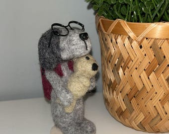 Needlefelt Dog with Teddy: Handmade Wool Animal Gift (9cm)